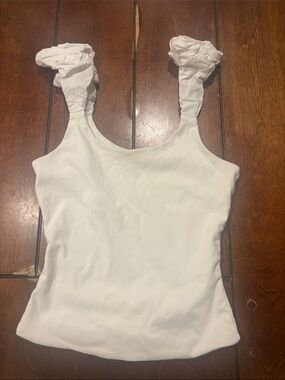 GREY LAB White Ruffle-Strap Tank Top